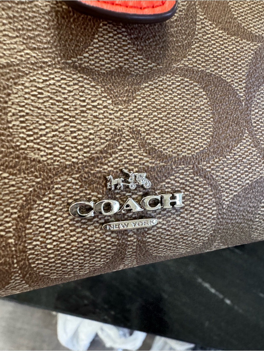COACH Signature PVC Medium Snap Wallet Khaki Bright Coral Orange - Picture 3 of 10